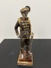 Vintage 7 lb Bronze /Spelter Hungarian Hussar Military Officer Statue on Stone picture