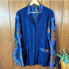 Vintage KOOS of COURSE Blue Floral Print Button Up Shirt Top Size L Unique picture