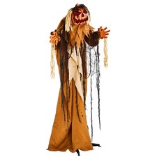 5.5ft Halloween Pumpkin Man Decoration with Red Glowing Head, Sound-Activated picture