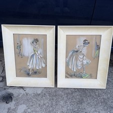 Vtg MCM RARE CYDNEY GROSSMAN DRAWING BALLET DANCER PERFORMER 1950 SET Of 2 picture