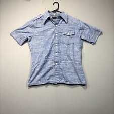 Vintage 70s Novelty Blueprint Button Up Shirt Racing Dinghy Plans picture