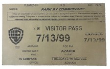 Original 1999 Warner Bros Visitor Pass Hank Azaria Tuesdays With Morrie picture