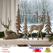 5 Pc Rustic Wooden Resin Deer & Christmas Tree Tabletop Decor Set Holiday Mantle picture
