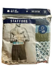 Stafford Men’s Knit Boxers 4 Pack Medium 32-35 100% Cotton Blue Green NIP picture
