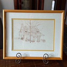 Vintage 1987 Original Pen and Ink House Drawing Signed Marcia Framed Matted Art picture