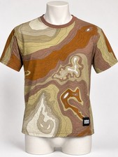 UGG Men’s Medium Abstract Topographic Graphic T Shirt Brown Tan All Over Print picture