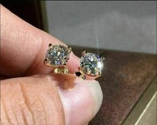 4Ct Round Lab-Created Diamond 14K Yellow Gold Finish Solitaire Stud Earrings picture