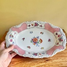 Vintage Schumann Bavaria Serving Platter Oval Floral White Pink Cottage Garden picture