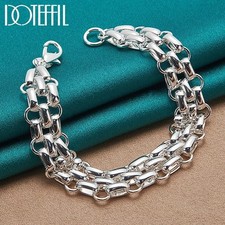 925 Sterling Silver Women Lnterlocking Circle Bracelet Chain Fashion Jewelry picture