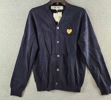 PLAY Comme Des Garcons Gold Heart V-Neck Wool Cardigan Unisex Adults M Navy Blue picture