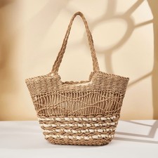 Hollow Pattern Straw Handbag Beach Shoulder Woven Bag picture
