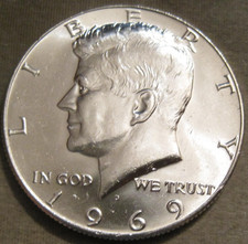 FROM MINT SET AS SHOWN~1969 D UNCIRCULATED KENNEDY HALF DOLLAR 40% SILVER ~ 444 picture