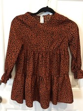 Shein Girls Shift Dress Size 9Y Brown Animal Print Long Sleeve Tiered Flowy picture
