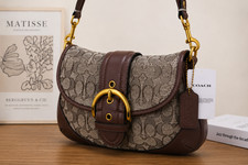 Coach CJ814 Soho Shoulder Bag Signature Canvas Brown Logo Buckle picture