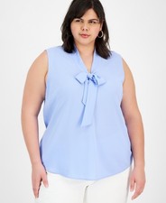 Kasper Plus Size Sleeveless Tie-Neck Tank Women's 1X California Sky V-Neck picture