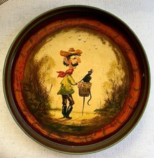 Peter Ompir Signed 16” Hand Painted Tin Folk Art Tray Horse & Driver Vintage picture