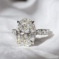 4.50 TCW Oval Cut Moissanite Hidden Halo Engagement Ring 14k White Gold Plated picture