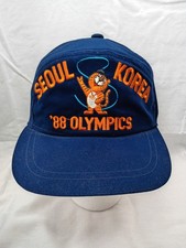 VTG 1988 Seoul Korea Olympics Hodori Tiger Velvet Snapback Hat Cap Navy Blue L picture