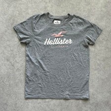 Vintage Hollister Grey Pink Logo Y2K Graphic Tee Shirt Womens Small picture