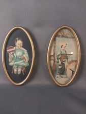 Two Antique Asian Watercolors Ca.1890 original frames, cleaned.  Glass Flake picture