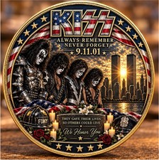 KISS Band 9/11 Memorial Challenge Coin Always Remember Never Forget Gold Plated picture