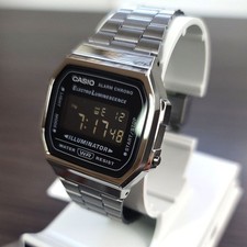 Casio Fashion Electronic Metal Silver Black Watch New Original A168WGG-1B picture