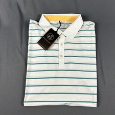 Swannies Golf Shirt Polo Pete Striped Large White Polyester Spandex NWT MSRP $80 picture