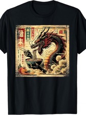 Japanese Dragon Eating Ramen Vintage Art Graphic T-Shirt Same Style for Men And picture