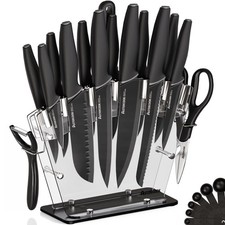 Knife Set 22Pcs Black Clear Block Sharpener Included Astercook picture
