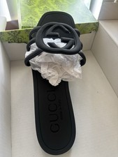 Gucci Women's Black Logo Slide Sandals Rubber Slip-On US 8 New w/ Box picture