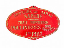 Vintage French Percheron Horse Competition 1st Prize Plaque Sarthe Red Gold 9” picture