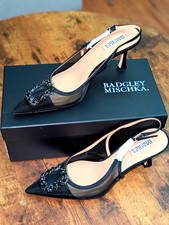 Badgley Mischka Women’s Black Mesh Slingback Pointed Toe Rhinestone Buckle 10 picture