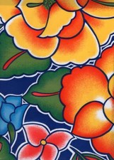 Oilcloth Fabric Exotic Floral Tehuana Navy Blue Pattern Sold in Yard or Bolt picture