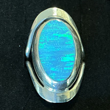 Mexico 925 Sterling Silver Blue Green Opal Statement Ring Size 7 picture