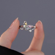 925 Sterling Silver Butterfly Open Ring Adjustable Elegant Women Jewelry Gift picture