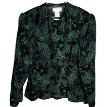 Vtg Scott McClintock Womens Glitter Jacket Size 14 Green Floral Velvet Peplum picture