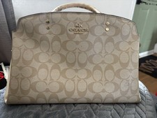 Coach Signature Monogram Satchel Top Handle Detachable Strap Zip Medium Beige picture