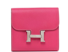 HERMES Epsom Constance Short Wallet Card Purse Case Rose Tyrien Pink  Palladium picture