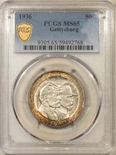 1936 GETTYSBURG COMMEMORATIVE HALF DOLLAR - PCGS MS-65, PRETTY PQ GEM picture