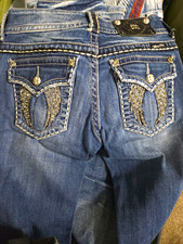 Miss Me Women’s Bootcut Jeans Blue Rhinestone Embellished Pockets JP5425BV picture
