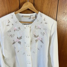Vintage Christie & Jill Vintage Cream Embroidered Floral Blouse Cottagecore picture