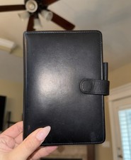 VTG Franklin Covey Black Compact Full Grain Nappa Genuine Leather 6 Ring USA picture