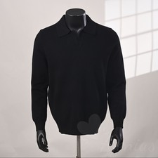 Loro Piana Men's Classic Casual Black Long-Sleeve Wool Polo Knitwear Shirt New picture