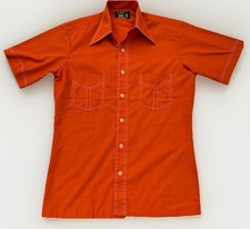 Vintage Towncraft Mens S Orange Button Up Shirt Short Sleeve 70s Retro Disco picture