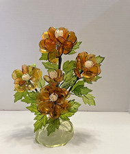 Vintage MCM Lucite Acrylic Orange Green Flower Bouquet Centerpiece Sculpture picture