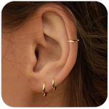 1 Pair 6mm Small Hoop Earrings for Women, Dainty 14K Gold Plated Huggie Hoop Ear picture