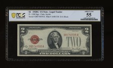 DBR 1928-G $2 Legal Fr. 1508 DA Block PCGS-B 55 Serial D85740595A picture