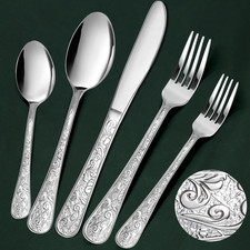 40-Piece Vintage Carved Silverware Set for 8, Stainless Steel Flatware picture
