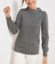 Talbots Plus Long Sleeve Top Sweater Sparkle Dot Jacquard Gray Metallic 2X picture