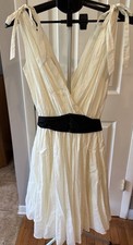 Vtg Anthropologie Odille Cream Pleated Coquette Dress, Y2K Tie Shoulder Sz. 6 picture